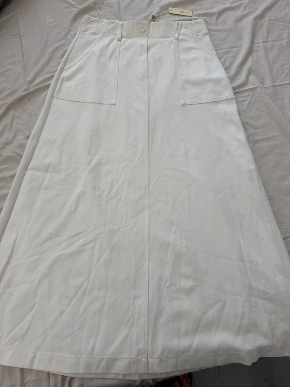 Max Studio Cream-White Ponte A-line maxi skirt